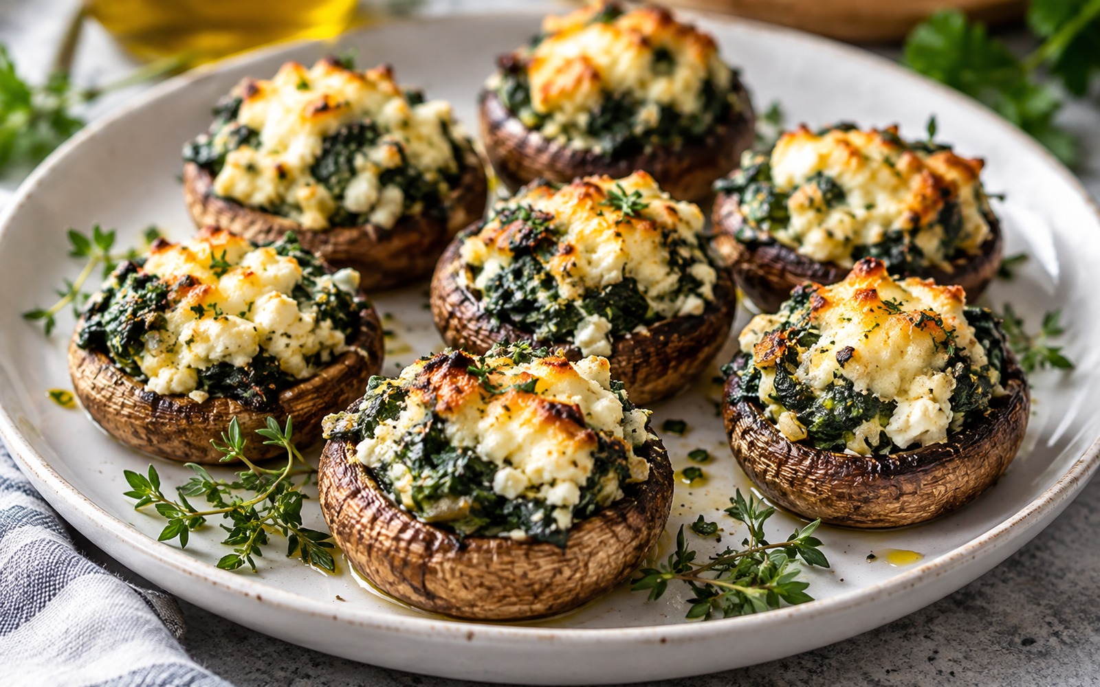 Gefüllte Champignons mit Spinat und Feta