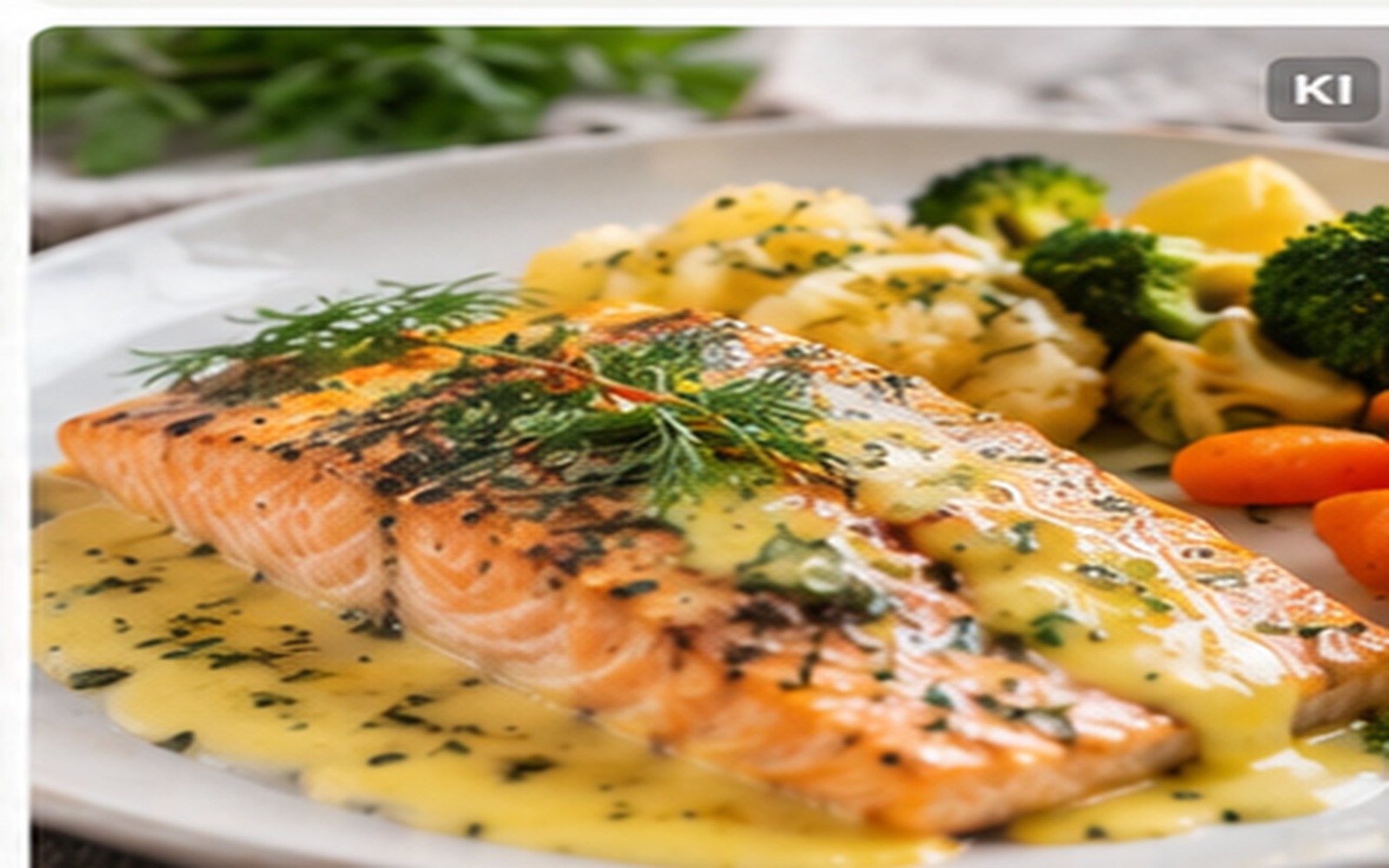 Lachsfilet mit Zitronen-Dill-Sauce und Gemüse