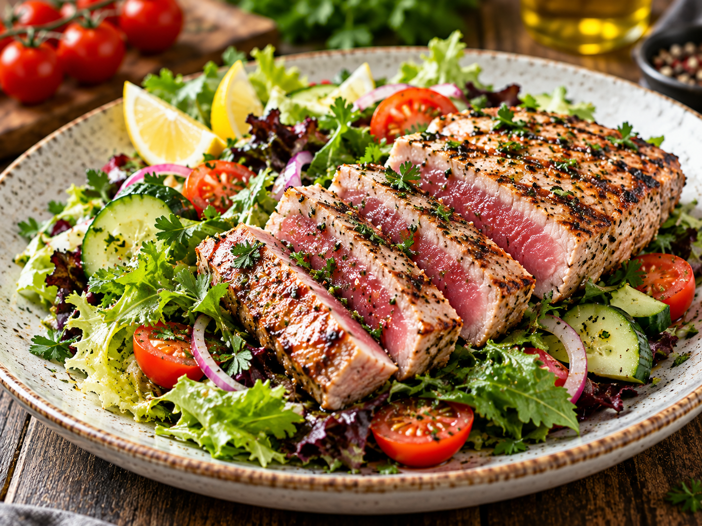 Gegrillter Thunfisch mit gemischtem Salat