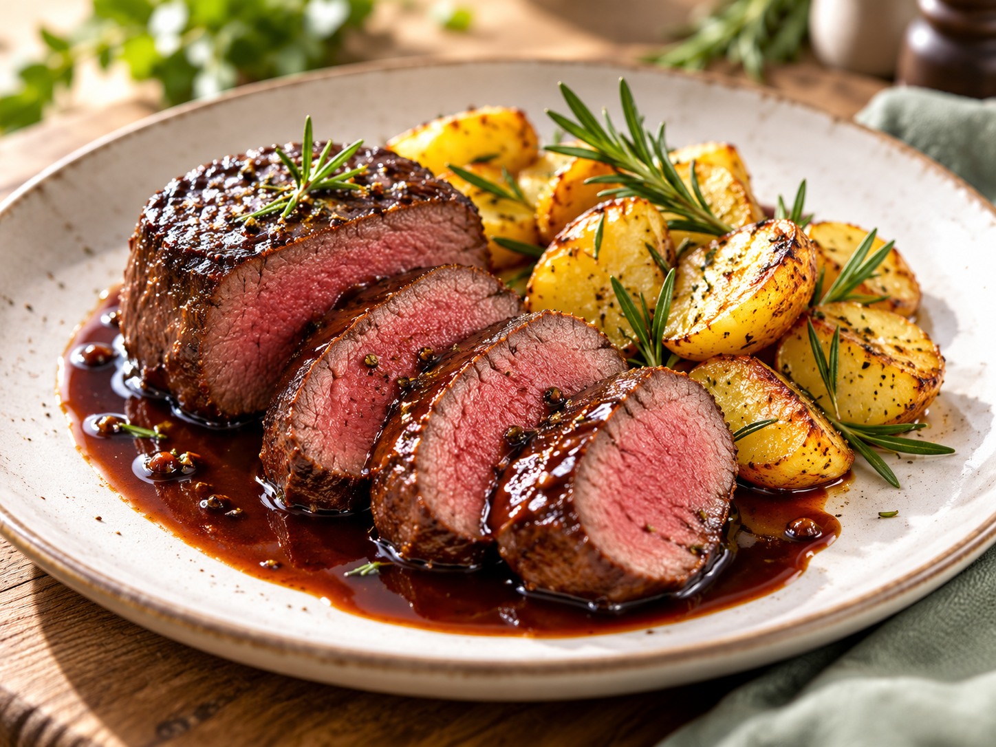 Rinderfilet mit Rosmarinkartoffeln und Portweinjus