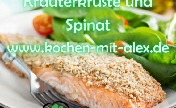 Ein elegantes Abendessen mit Seeteufelfilets in einer aromatischen Kräuterkruste, serviert mit gedämpftem Spinat.