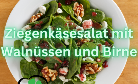Ein frischer und nährstoffreicher Salat, der die cremige Textur des Ziegenkäses mit dem süßen Geschmack der Birnen und der knackigen Textur der Walnüsse vereint.